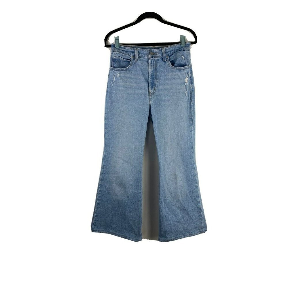 Levis 70s High Flare Light Wash Size 28 Distressed Jean Denim
